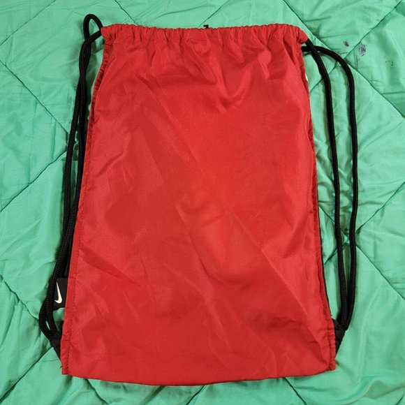 Nike Draw String Backpack Adults Red Black Travel Gym Casual Lightweight - Picture 2 of 9